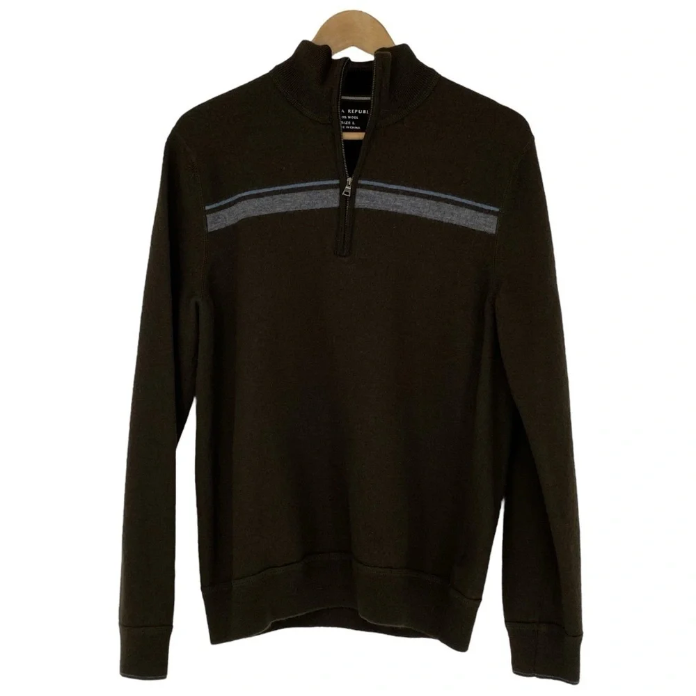 Banana Republic Men's Brown Wool 1/4 Zip Sweater, Large
